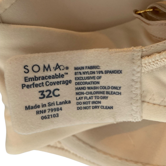 Soma Bra NWT Women's Size 32C Pale Sand Embraceable Full Coverage Underwire - Picture 3 of 7